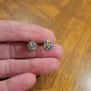 Vintage 925‎ Gold Plated Multicolor Crystal Dome Earrings Signed Can't Read